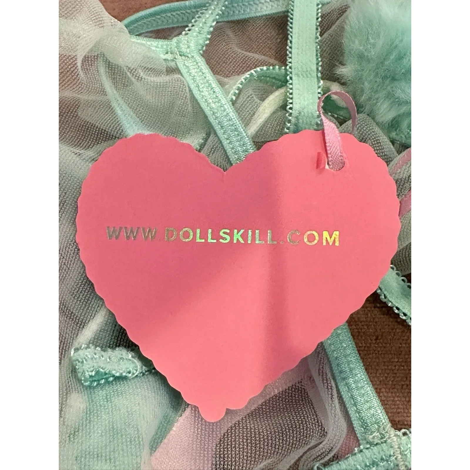 Dolls Kill Sugar Thrillz Sheer Aqua Pompom Bralette Size M Medium NWT!! - Image 5