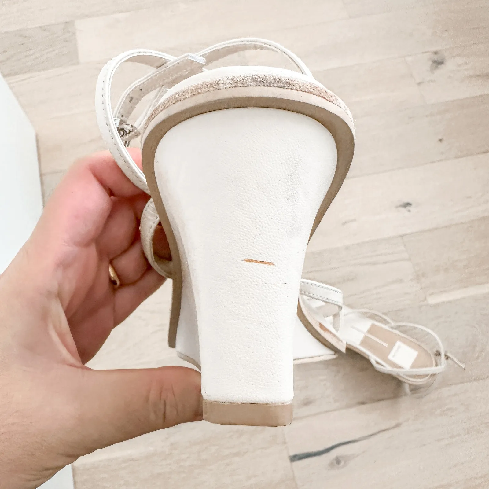 Dolce Vita Gemini Leather Strappy‎ Wedge Sandal Cream Size 11 Minimal Summer - Image 11