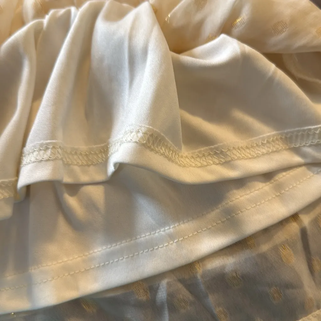 Lulus gold shimmer dot ruffle mini dress NWT size small‎ - Image 10