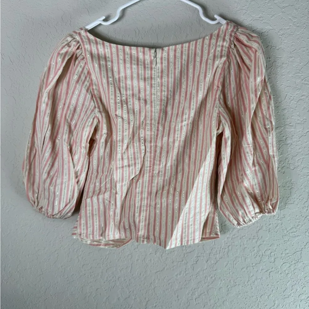 NWT Lovers + Friends Cottagecore Ruched Puff Sleeve Pink Stripe Top - Image 7