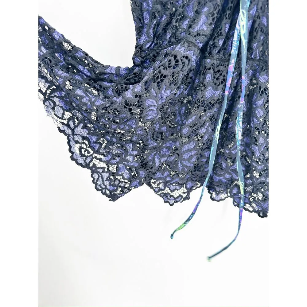 Maaji Blue Sheer Lace Button Front Lace Up Corset Back Swim Coverup Romper Sz M - Image 9