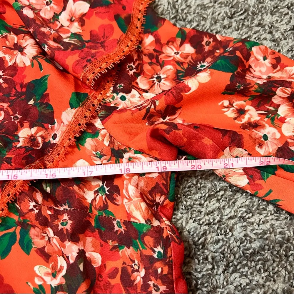 New York & Company Long Sleeve Floral Ruffle Bell Sleeve Blouse Orange - Image 10