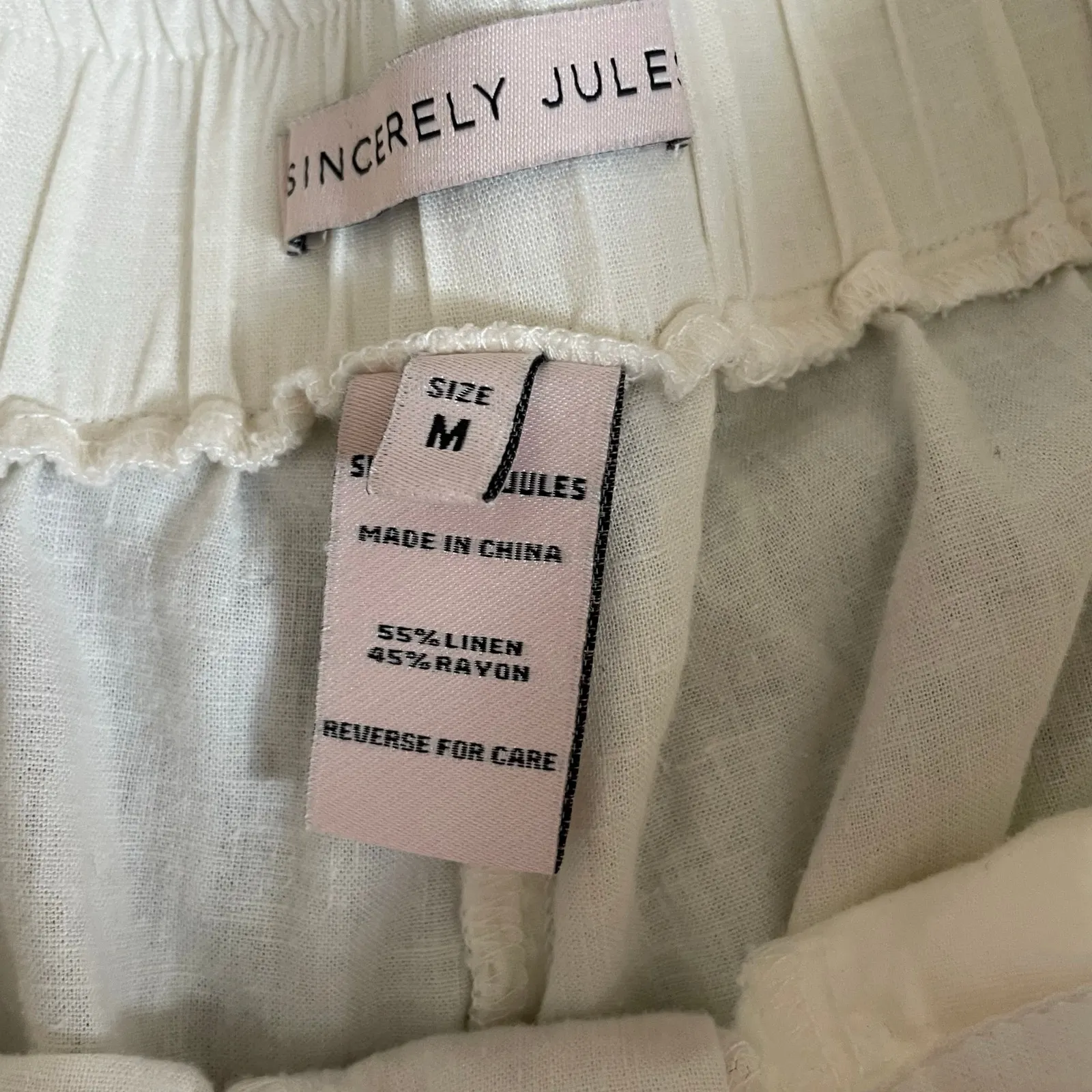 Sincerely Jules Linen Blend Wide Leg Pants Sz Medium Ivory Beach Boho Casual - Image 3