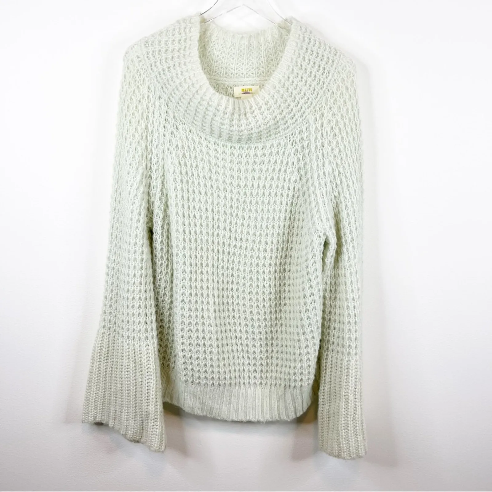 Anthropologie Maeve Dionne Wool Blend‎ Bell Sleeve Sweater LP Green - Image 3
