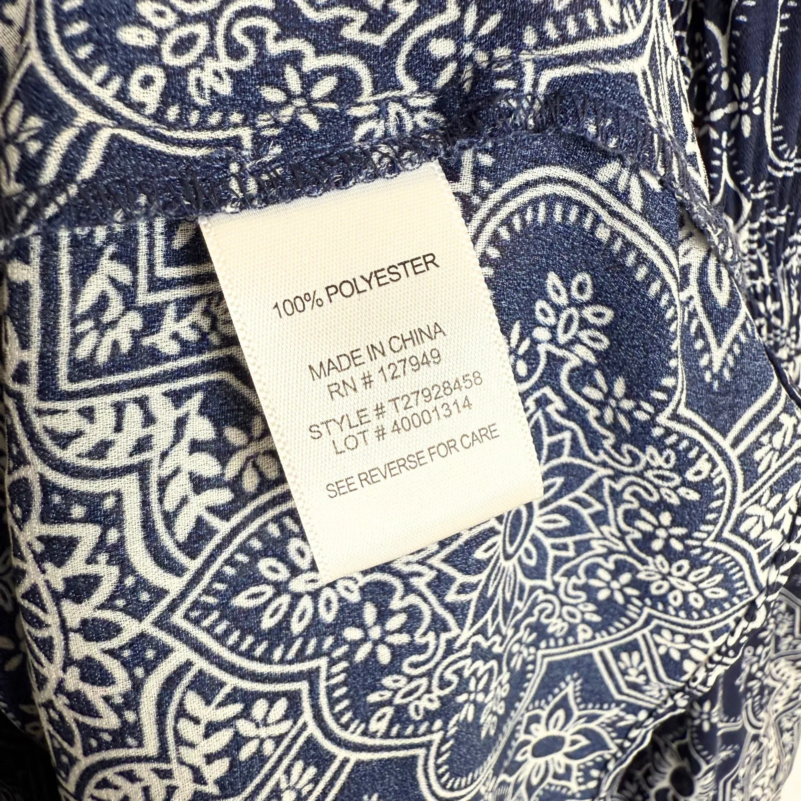 Floral & Ivy Boho Paisley Long Sleeve Peplum Top Size Medium Blue White Blouse - Image 7