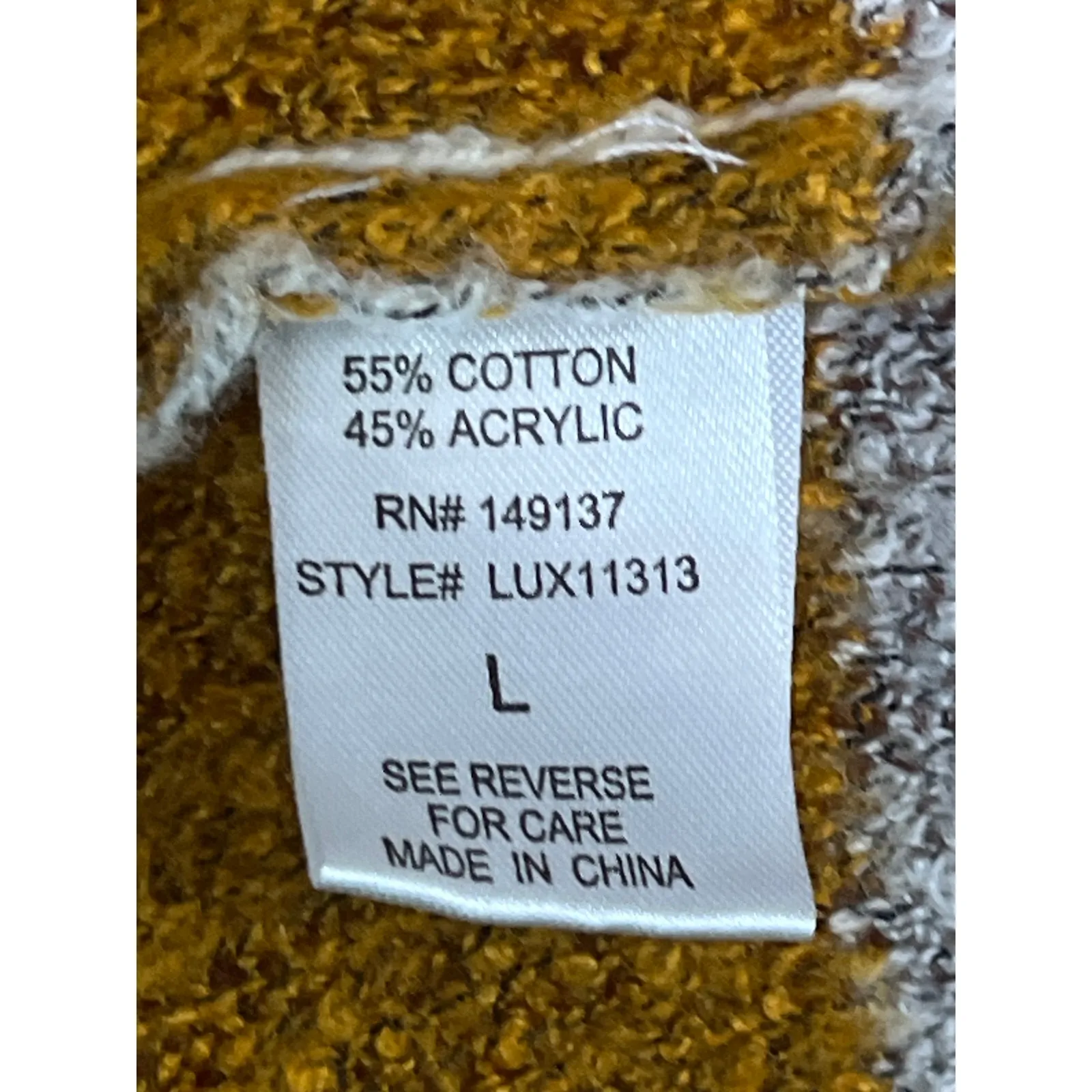 Favlux Striped Boucle Knit Sweater Gray Blue Mustard Large Cozy Soft Slouchy - Image 5