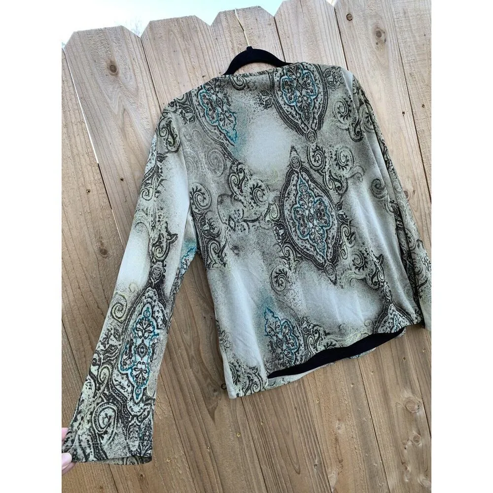 Jones New York‎ Size XL Top Tee Shirt Long Sleeve Sequin Grunge Green Brown - Image 6