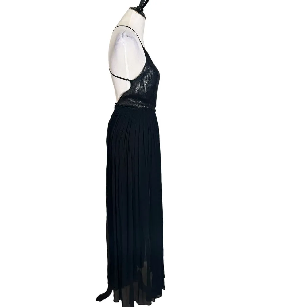 Chan Luu Long Black Sequin Chiffon Dress Size XS Open‎ Back Whimsigoth Formal - Image 7