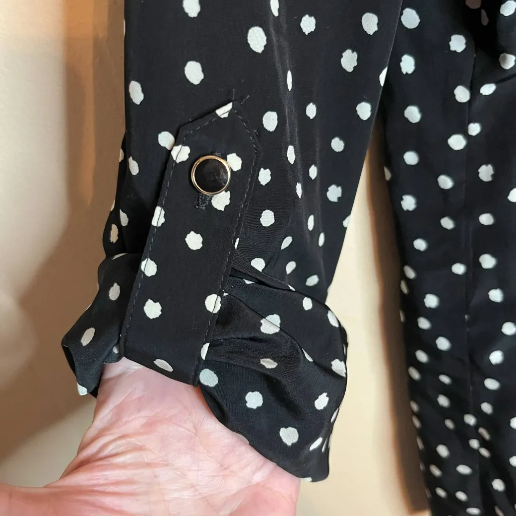 Charter Club Petite Medium Black And White Polka Dot Button Up With Tie Front - Image 5