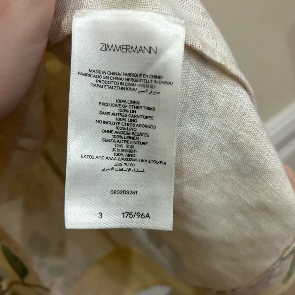 Zimmermann Illuminate Picnic Dress in Lemon Hydrangeas Size 3 AU Floral Linen - Image 8