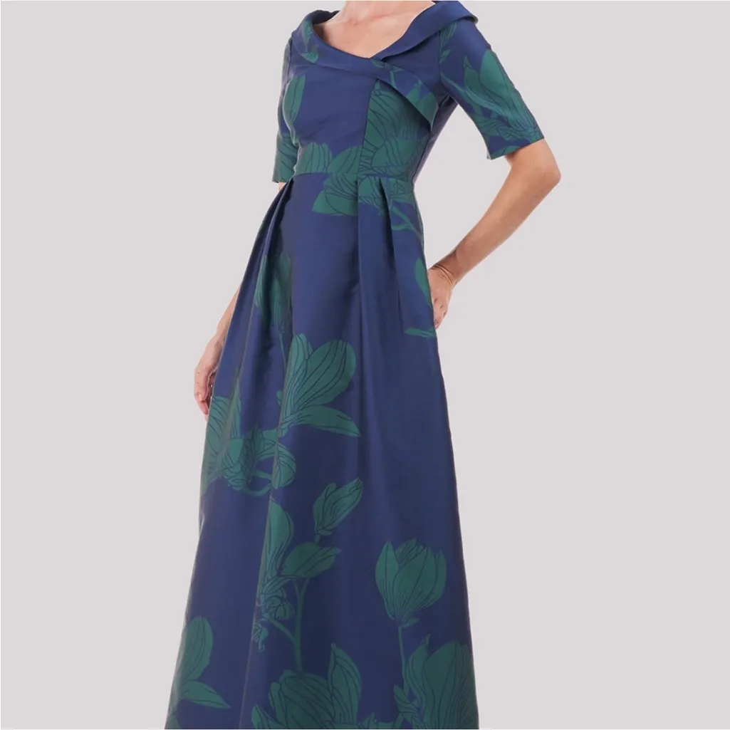 NEW, Kay Unger Coco Elegant Blue and Green Floral Ball Gown, Size 6, MSRP $398 - Image 4