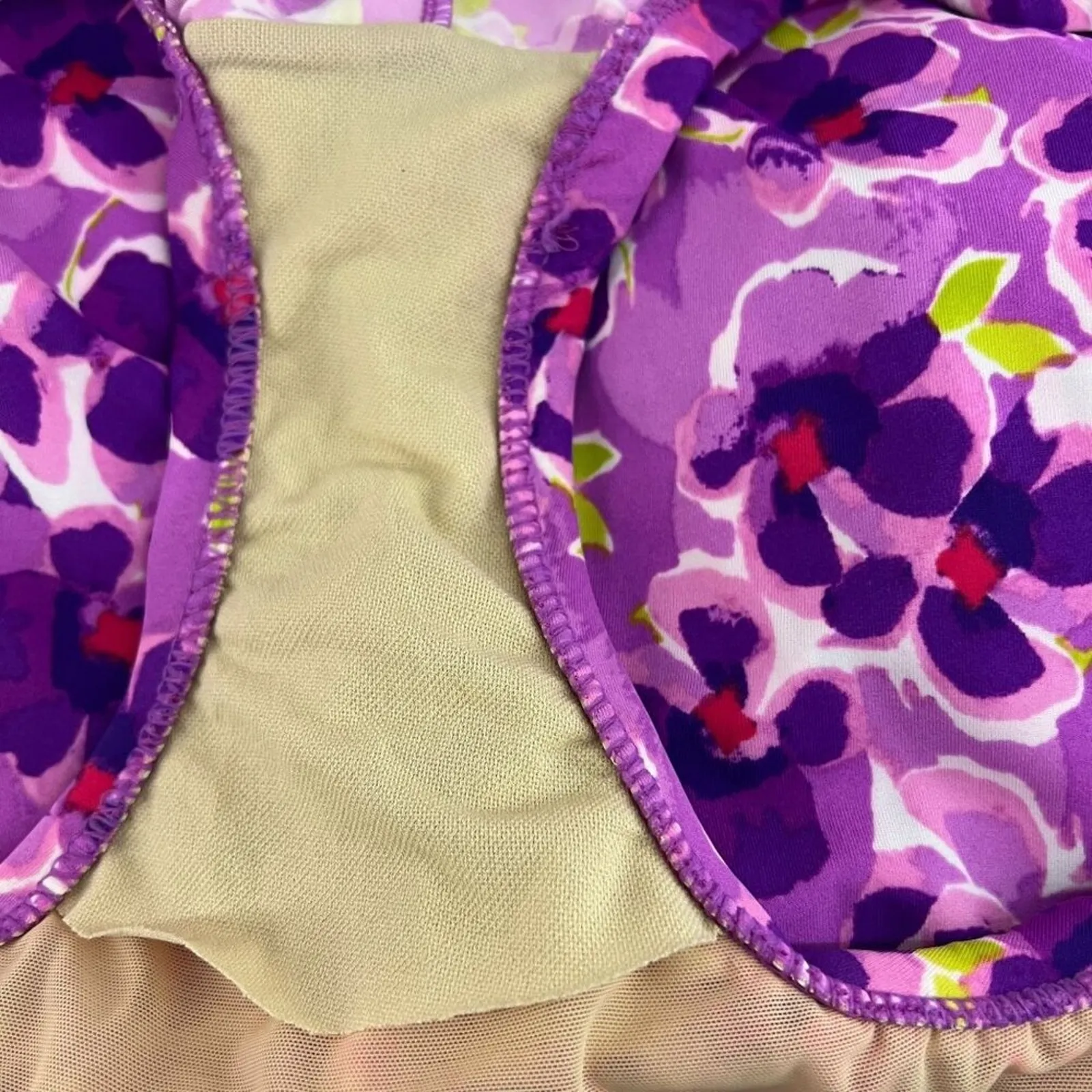Maxine Of Hollywood Spa Shirred Girl Leg One Piece Swimsuit Purple Floral Size 1 - Image 3
