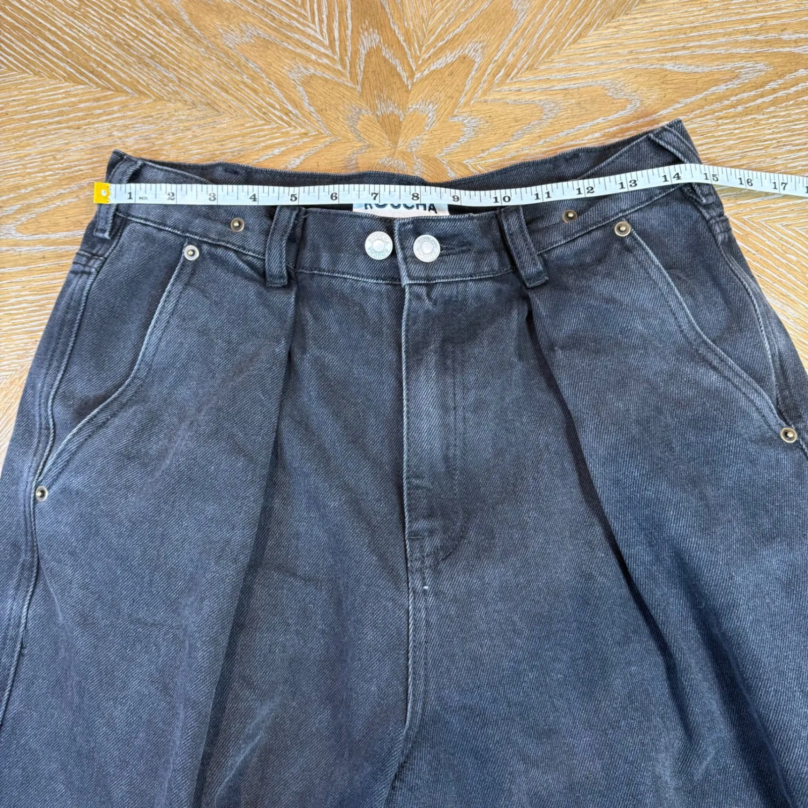 Roucha Diana Denim Washed Black Pleated Wide Leg Jeans Size BB US 8/10 Medium - Image 9