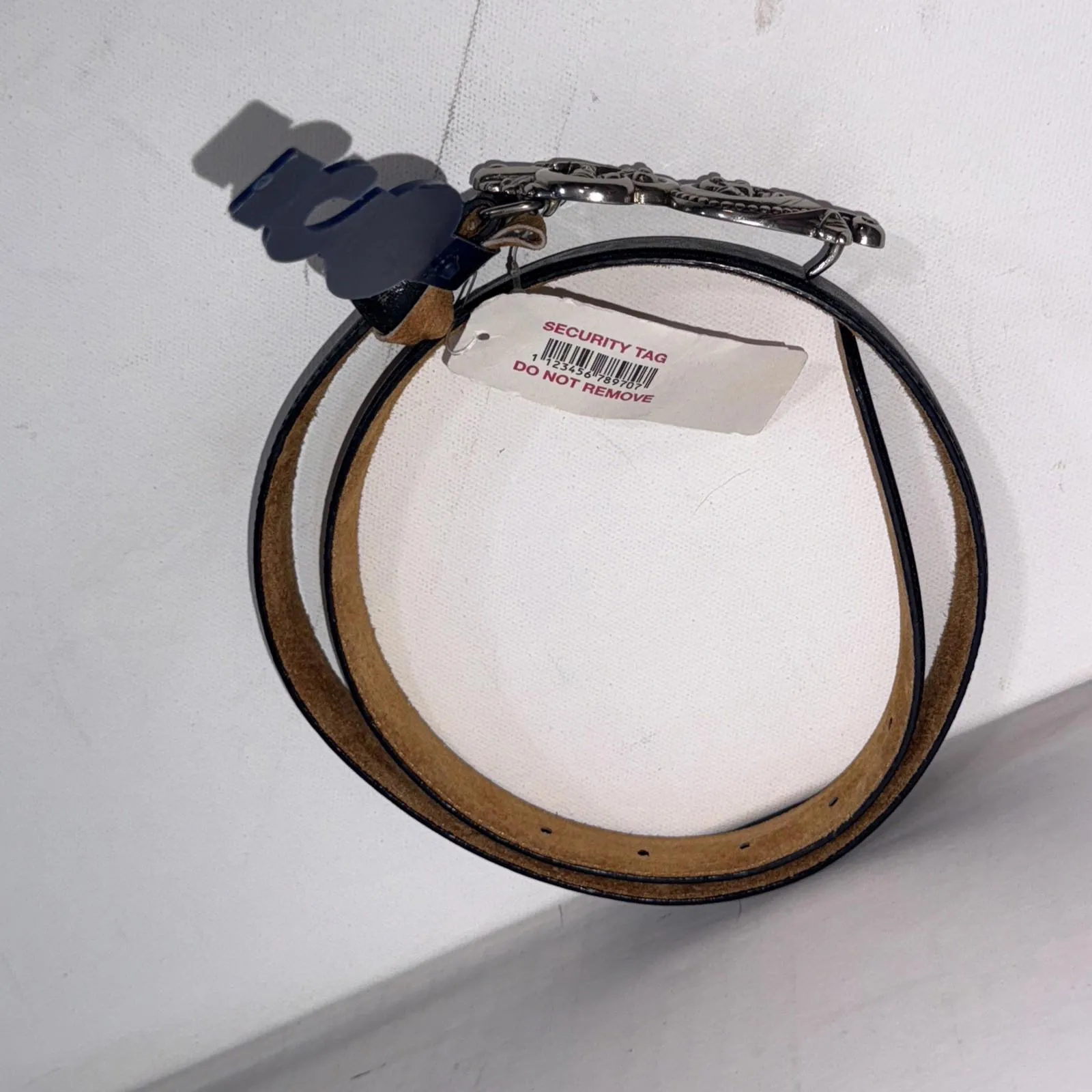 90’s Y2K J. G. Hook BLACK LEATHER SILVER SWIRL WESTERN BUCKLE BELT Small NWT - Image 2