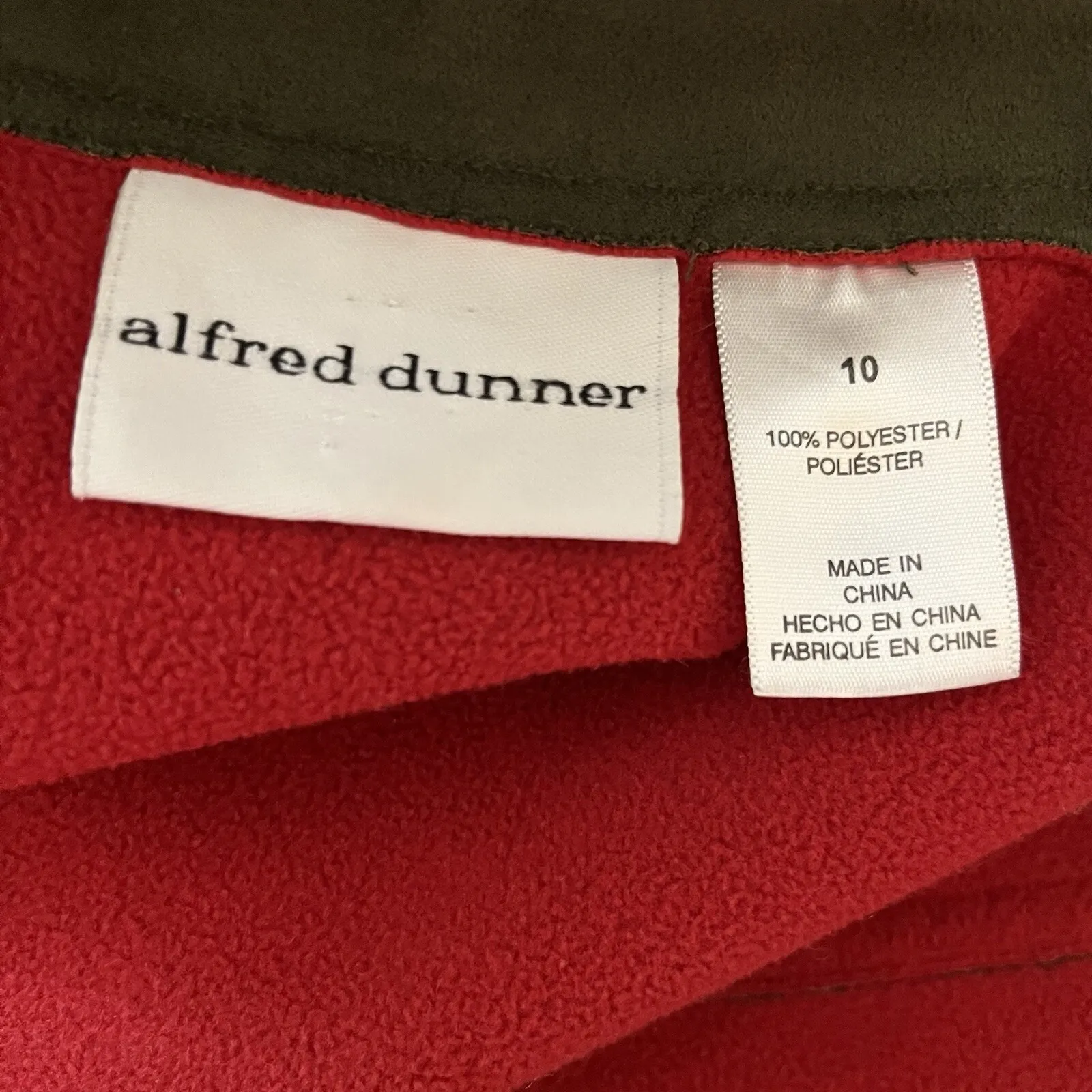 Alfred Dunner‎ Dark Olive Green and Red Faux Suede Shacket Jacket Women's 10 - Image 5