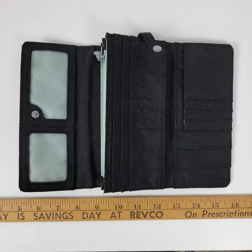 Kipling Teddi Womens Wallet Black Metallic Snap Checkbook Organizer Clutch Nylon - Image 10