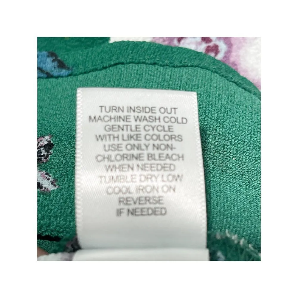 Live To Be Spoiled Floral Print Long Bell Sleeve Blouse Keyhole Back Green Large - Image 9