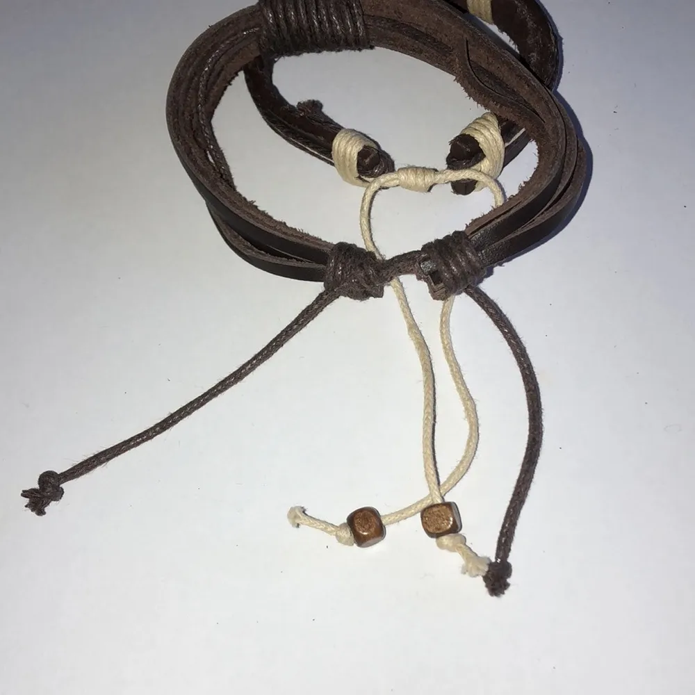 Brown Leather Boho Wooden Beaded Adjustable Bracelets - Image 5