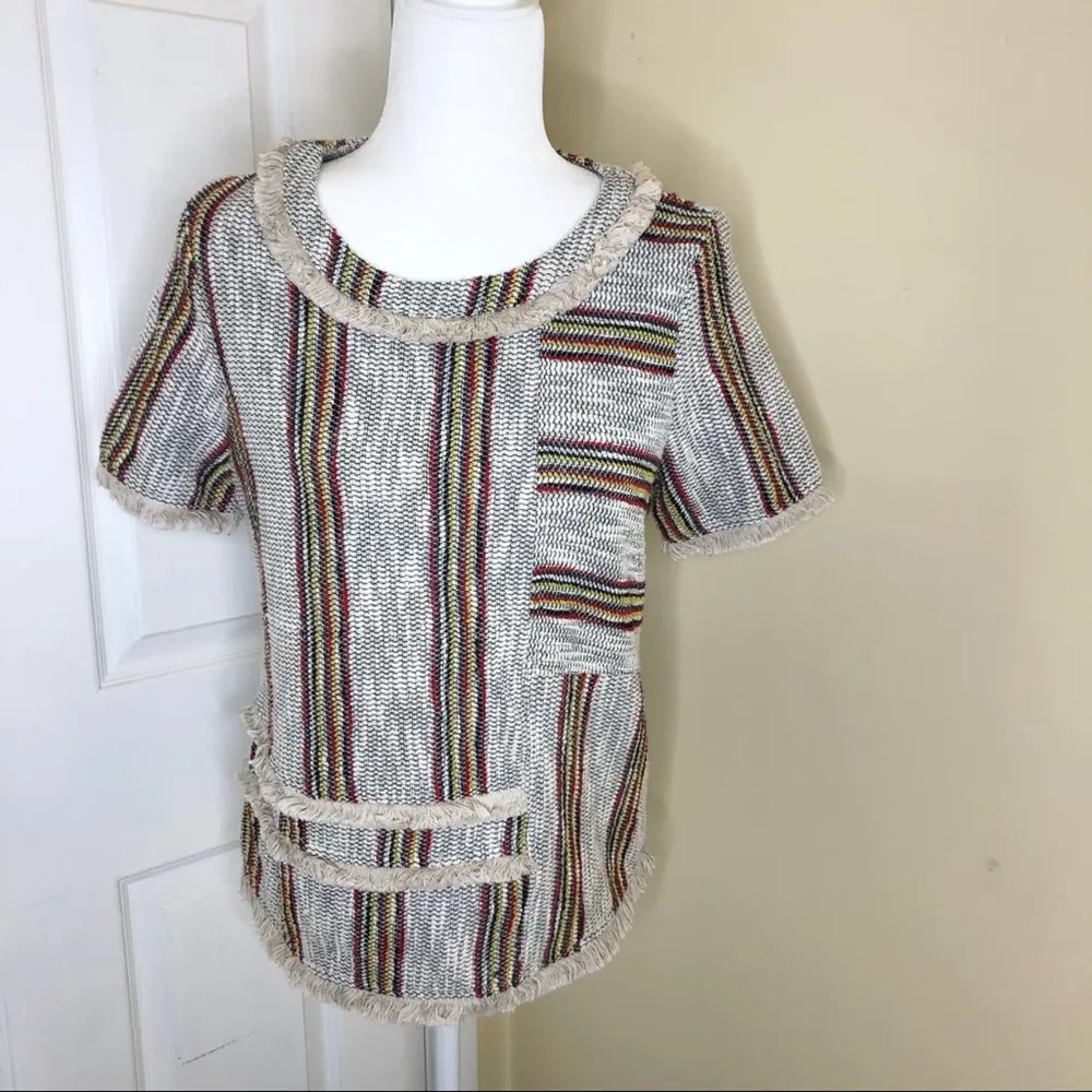 Anthropologie Anthro Current Air Thompson Tweed Fringe Top S - Image 3