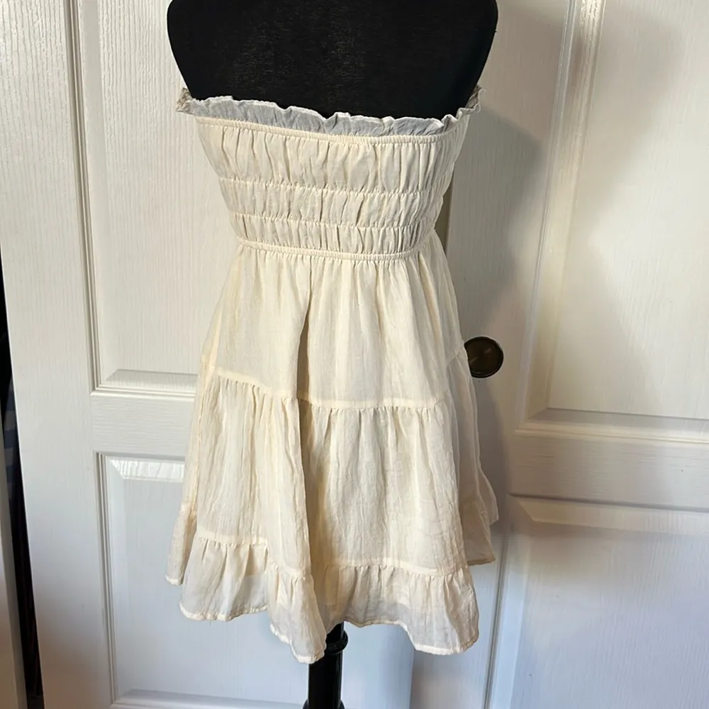 CREAM TIERED RUFFLE TUBE TOP MINI DRESS STRAPLESS WESTERN Romantic - Image 2