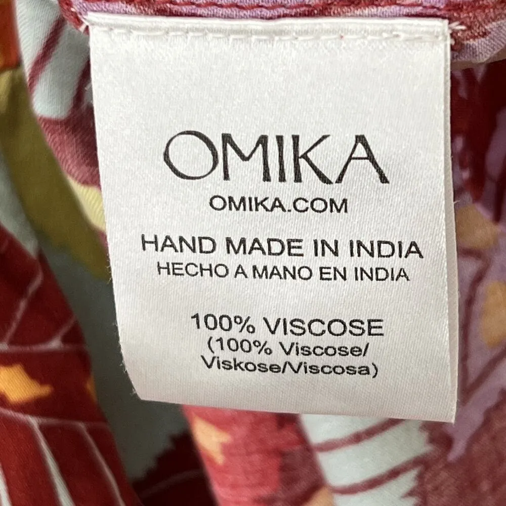 Anthropologie Omika Dress M Red Orange Floral Maxi Boho Tiered Tassel Pockets - Image 11