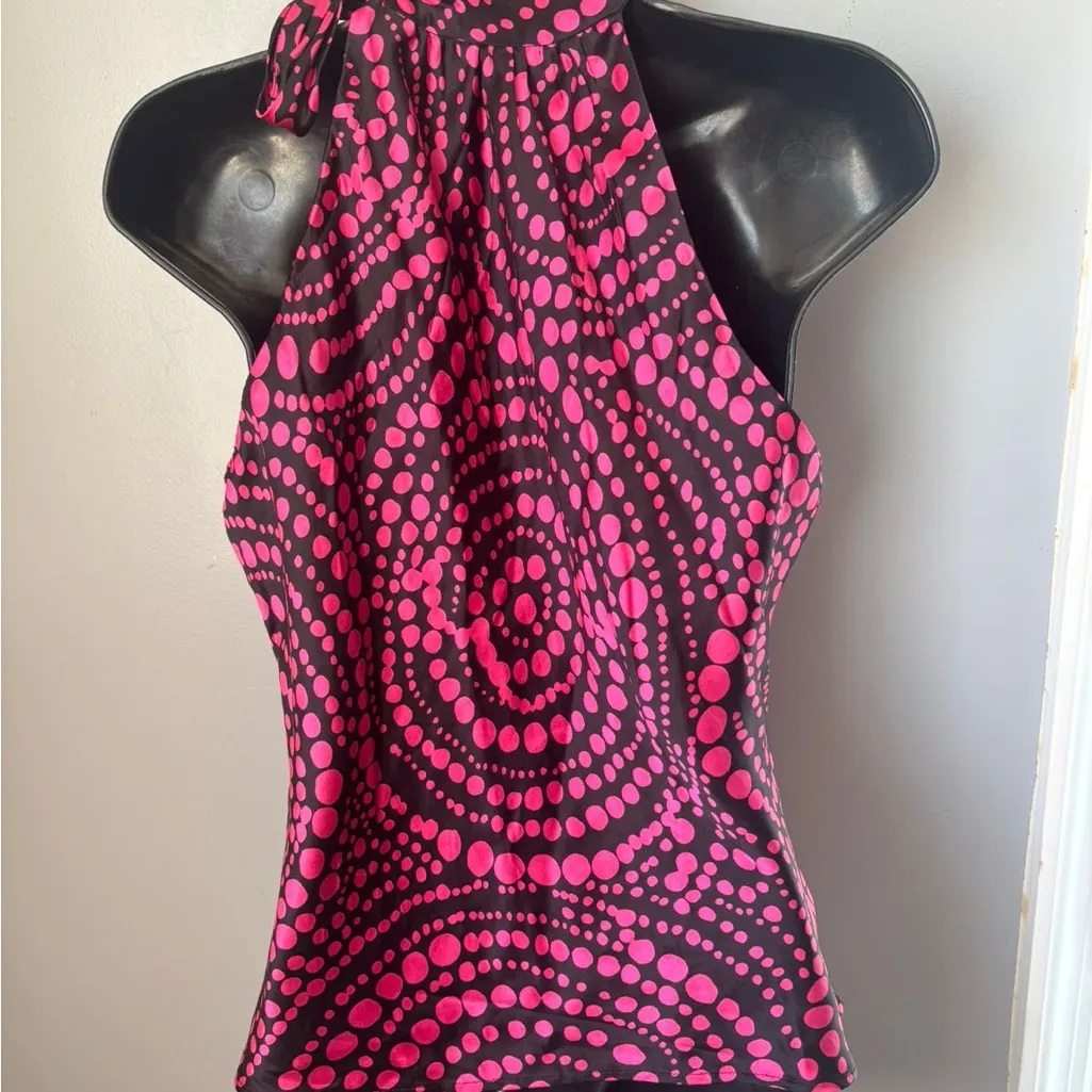 INC International Concepts Pink and Black silk Patterned Blouse Size 12P - Image 2