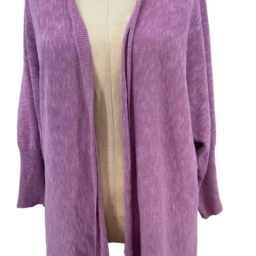 Eileen Fisher Lavender Dusk Purple Linen Cotton Slub Kimono Cardigan Size Medium - Image 3