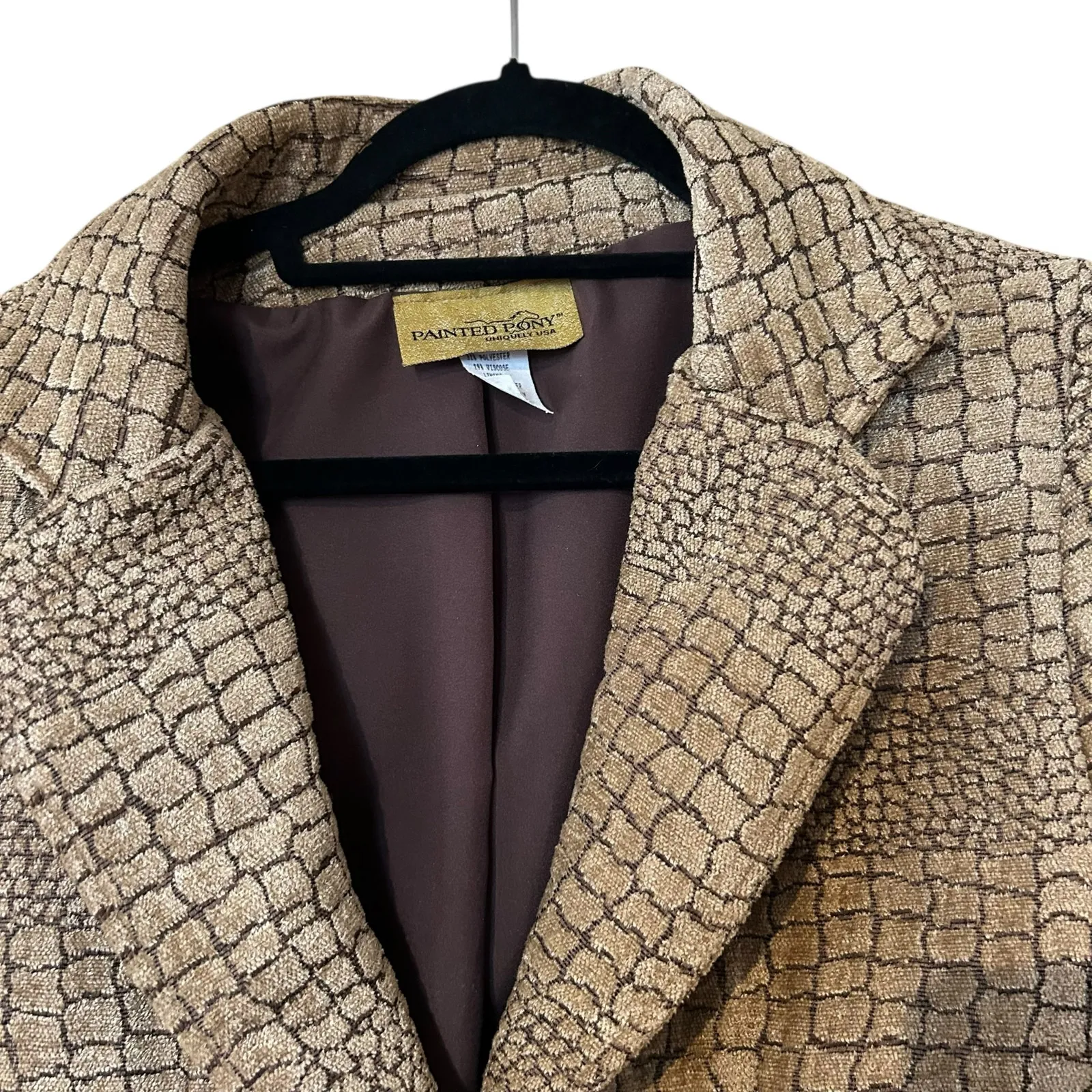 Painted Pony VTG Blazer Jacket Crocodile Tapestry Jacquard USA SZ XL Western Tan - Image 3