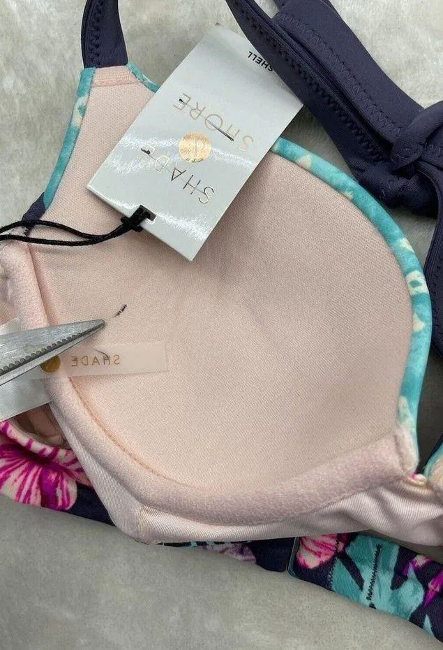 Shade and Shore Women's Bikini Top Size 32A Underwire halter Padded Demi Floral - Image 3