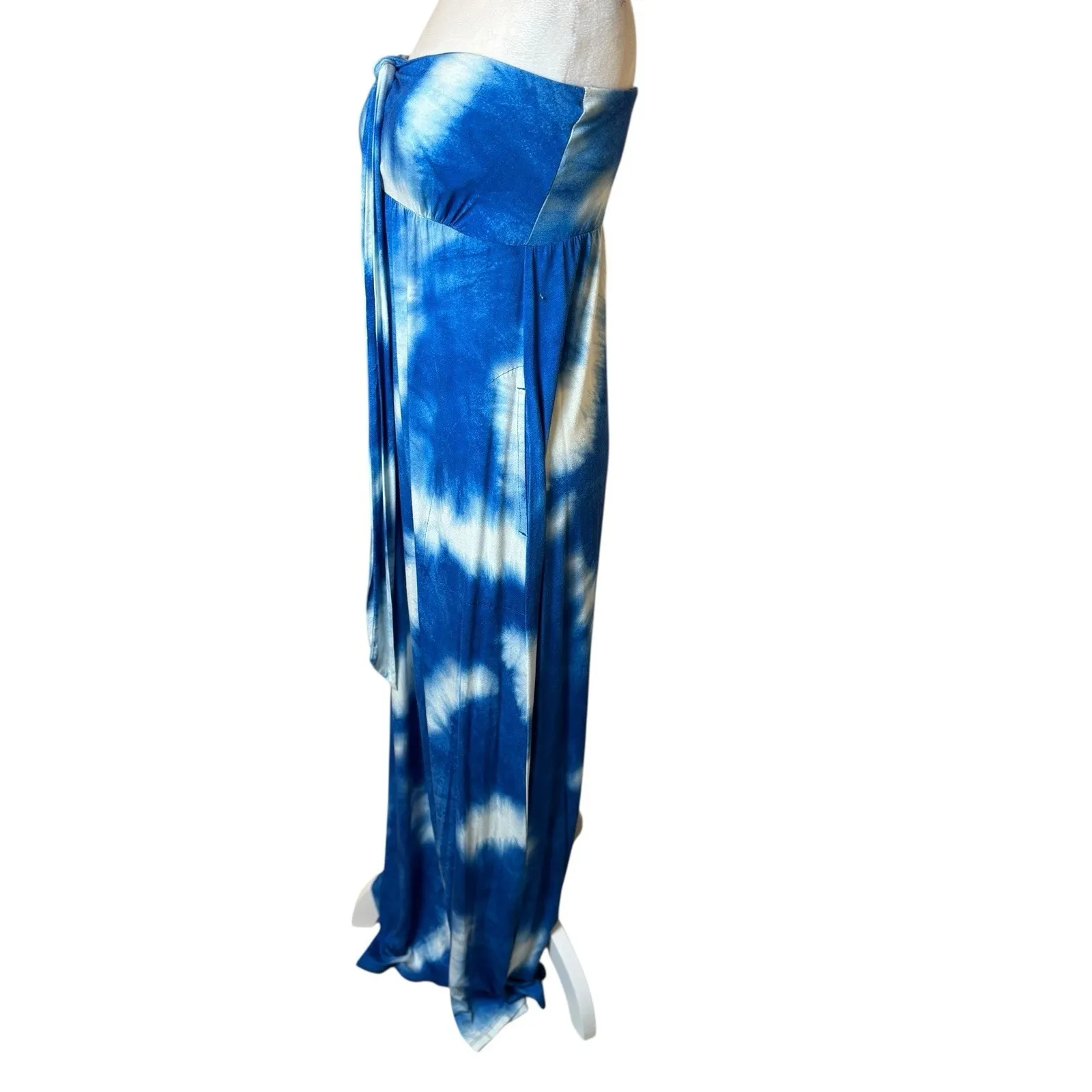 Soma Halter Maxi Bra Dress Blue White Tie Dye Medium Vacation Beach Cruise Vacay - Image 3