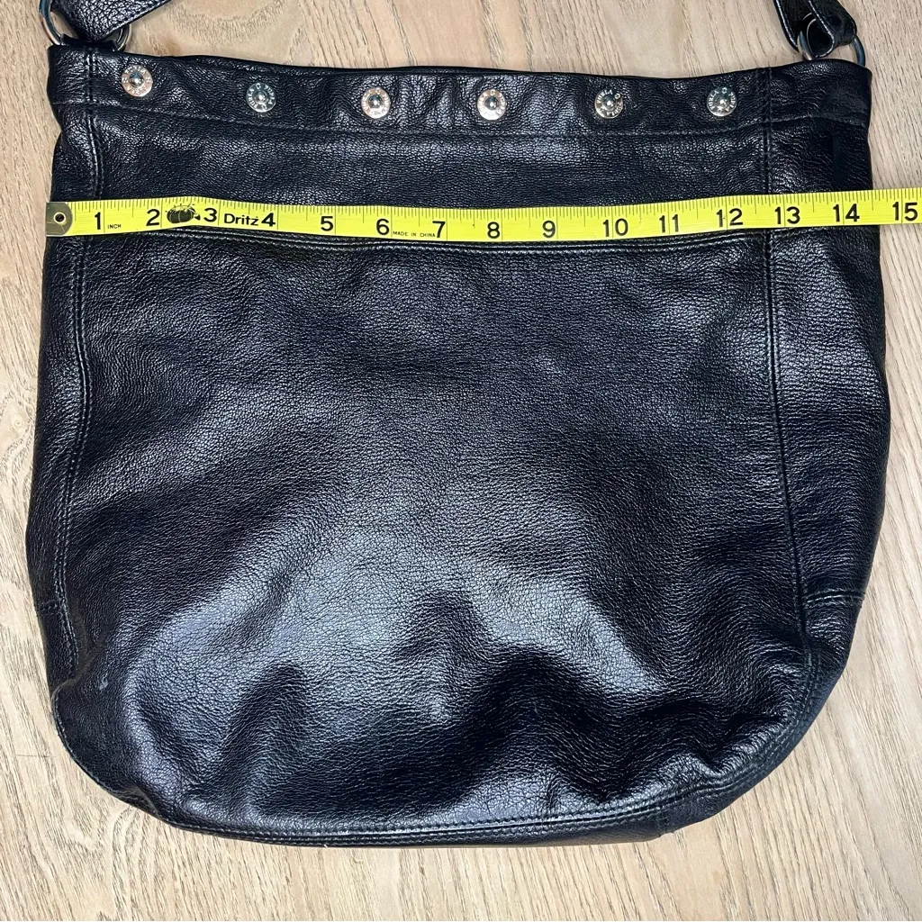 Furla Hobo Black Pebbled Leather Frieze Snap Trim Medium Shoulder Bag Italy - Image 12