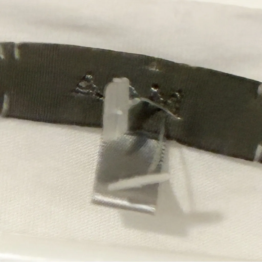 ANM White Distressed Silver Studded Deep V Neck Tshirt Size Large - Image 3