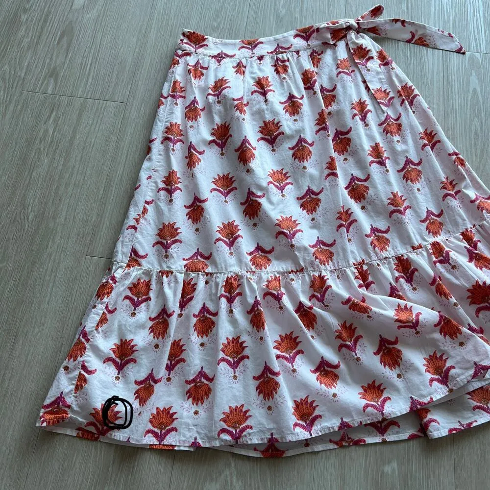 J Crew Factory Tiered Faux Wrap Midi Skirt Size 00 White Pink Orange Tiny Flaw - Image 13