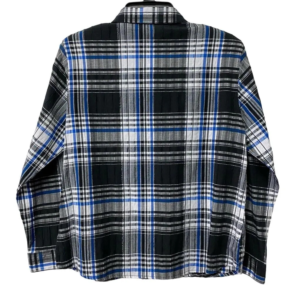 Allison Daley Women’s Shirt Petite 10P Button Up Long Sleeve Black Blue Plaid - Image 2