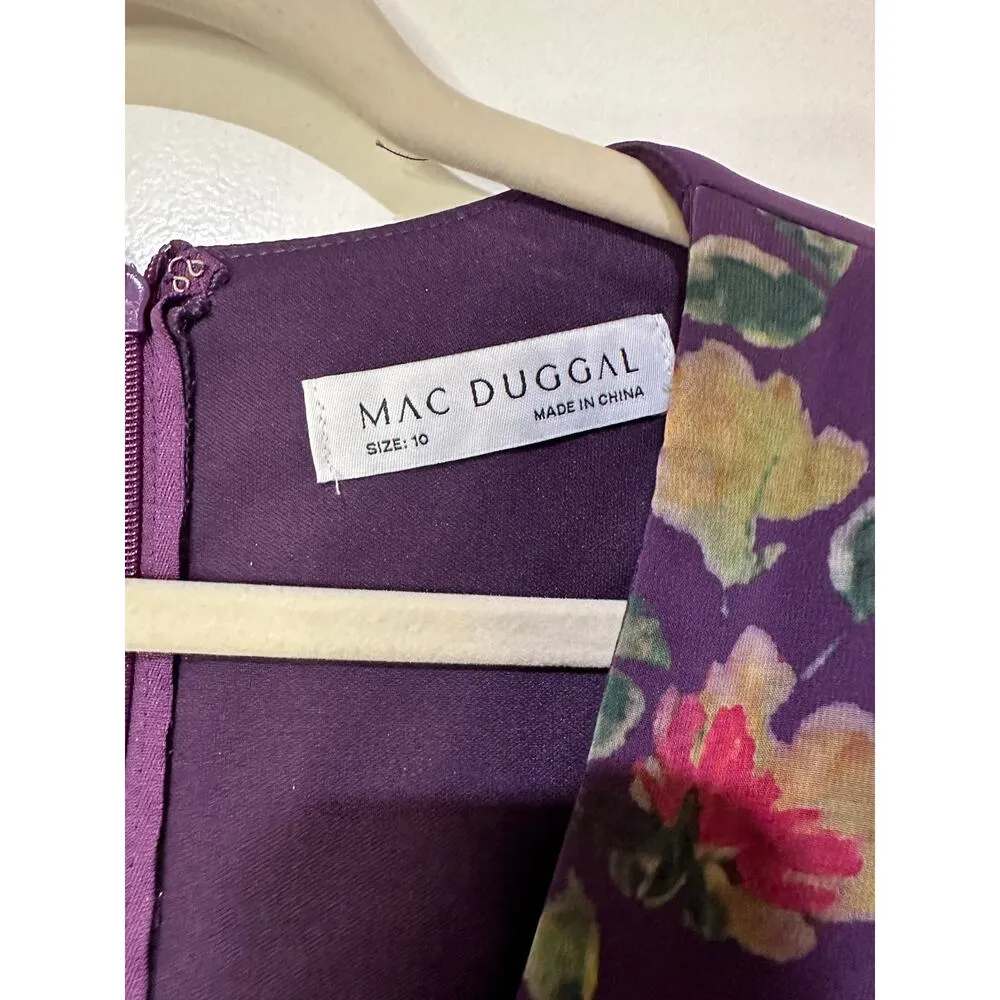 Mac Duggal Long Sleeve Ruched Top Deep V-Neckline Gown Purple Size 10 NWT #68558 - Image 3