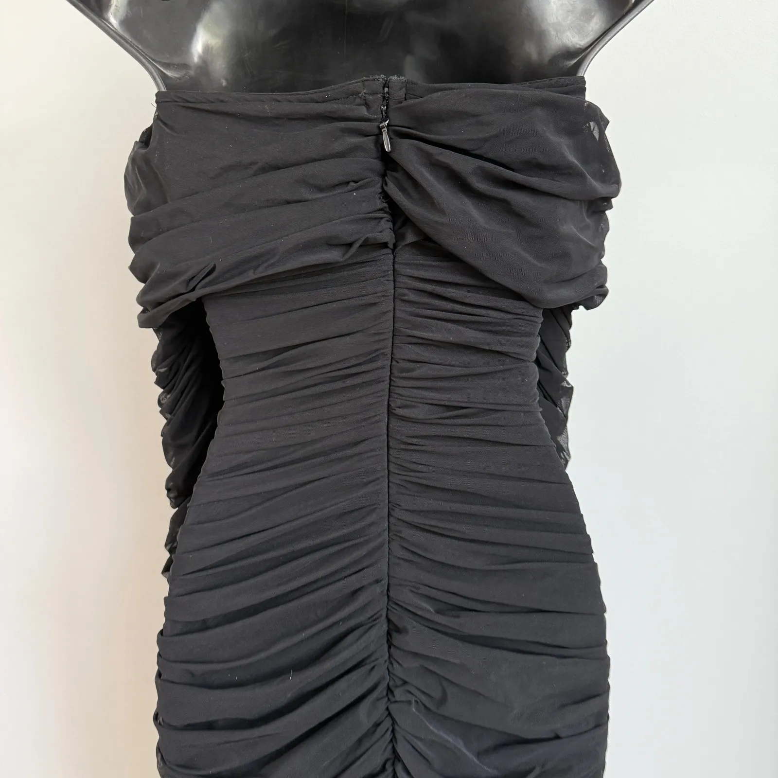 House of CB Black Ruched Mesh Off Shoulder Long‎ Sleeve Bodycon Dress - Image 6