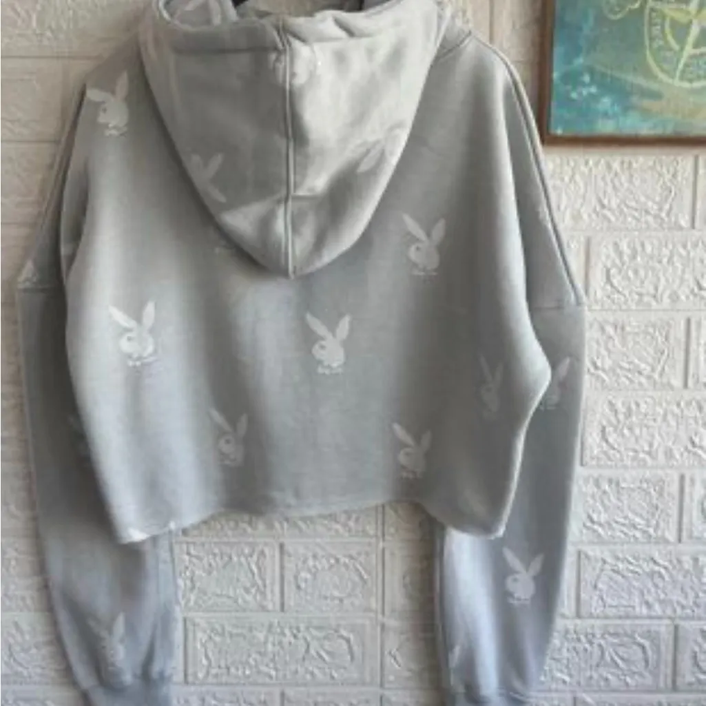 Gray & White Playboy Hoodie - Image 5