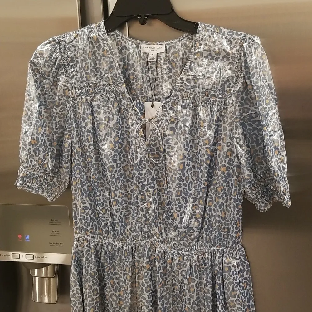 💕CURRENT AIR💕 Metallic Shine Midi Dress Shiny Blue Leopard Print Medium M NWT - Image 9