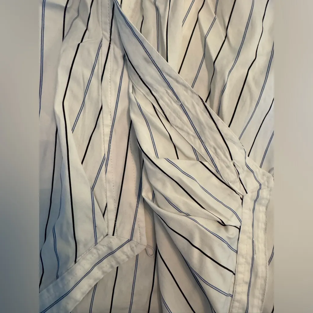 NWT Madewell White/Blue/Black Striped Asymmetrical Long Sleeve Wrap Shirt Sz 12 - Image 10