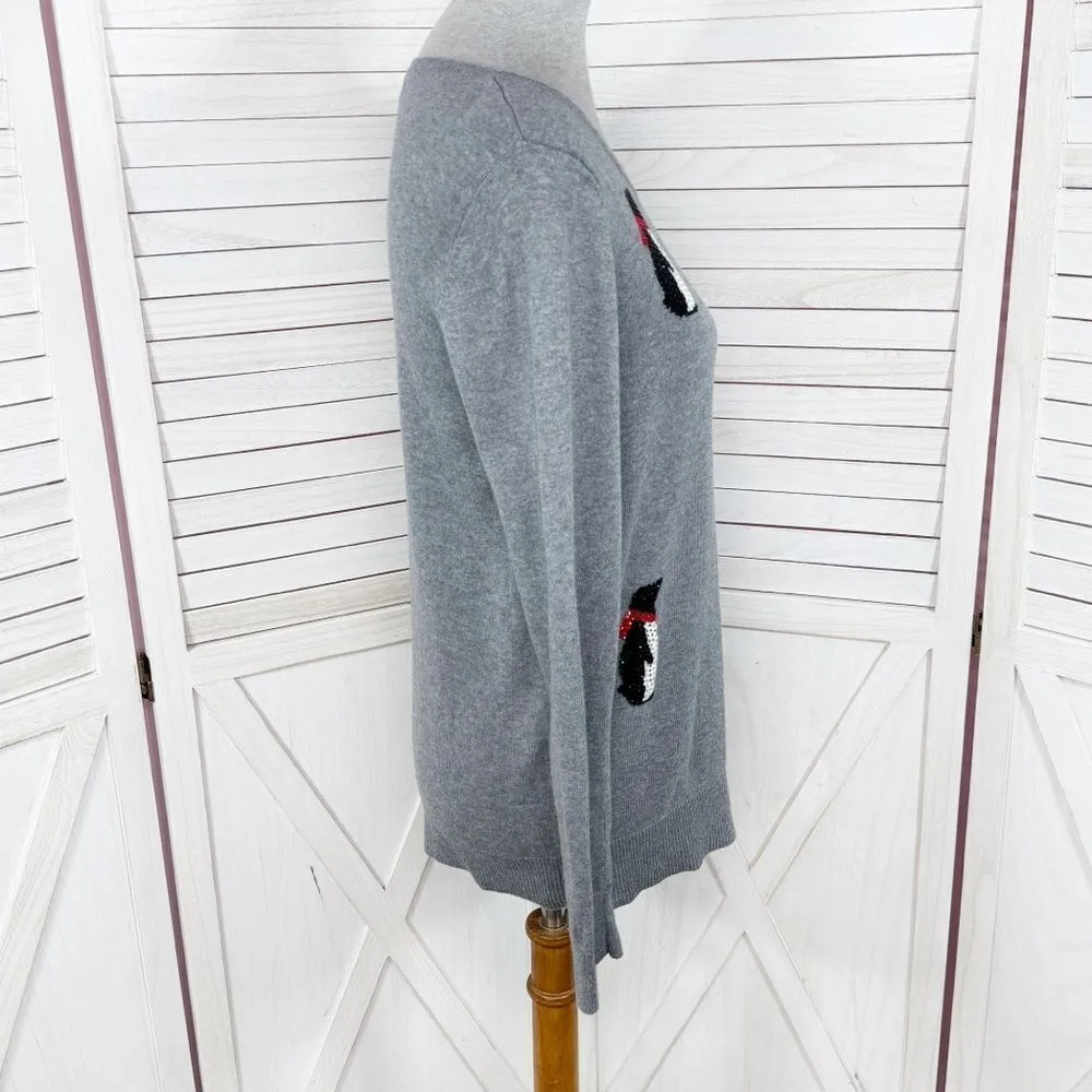 Westport 1962 Rhinestone Penguins Sweater Grey Medium Lightweight Crewneck - Image 3