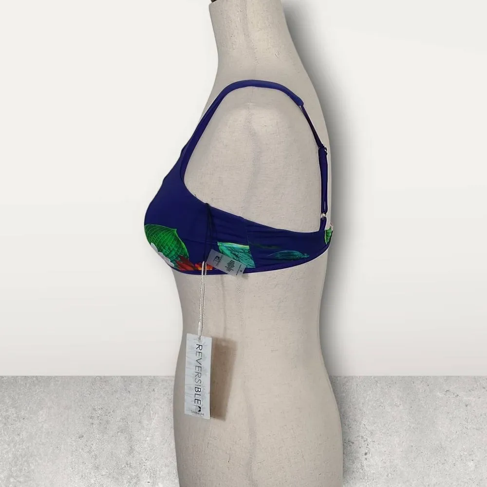 TiniBikini Reversible Tropical Floral Accent Blue Bikini Criss Cross Top Size S - Image 3