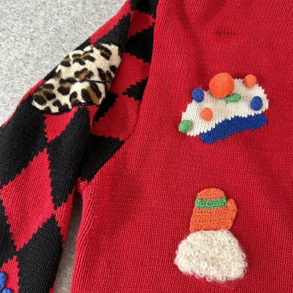 Vintage Berek Hand Knit Cardigan Sweater Womens Large Red Cat Hats Argyle - Image 10