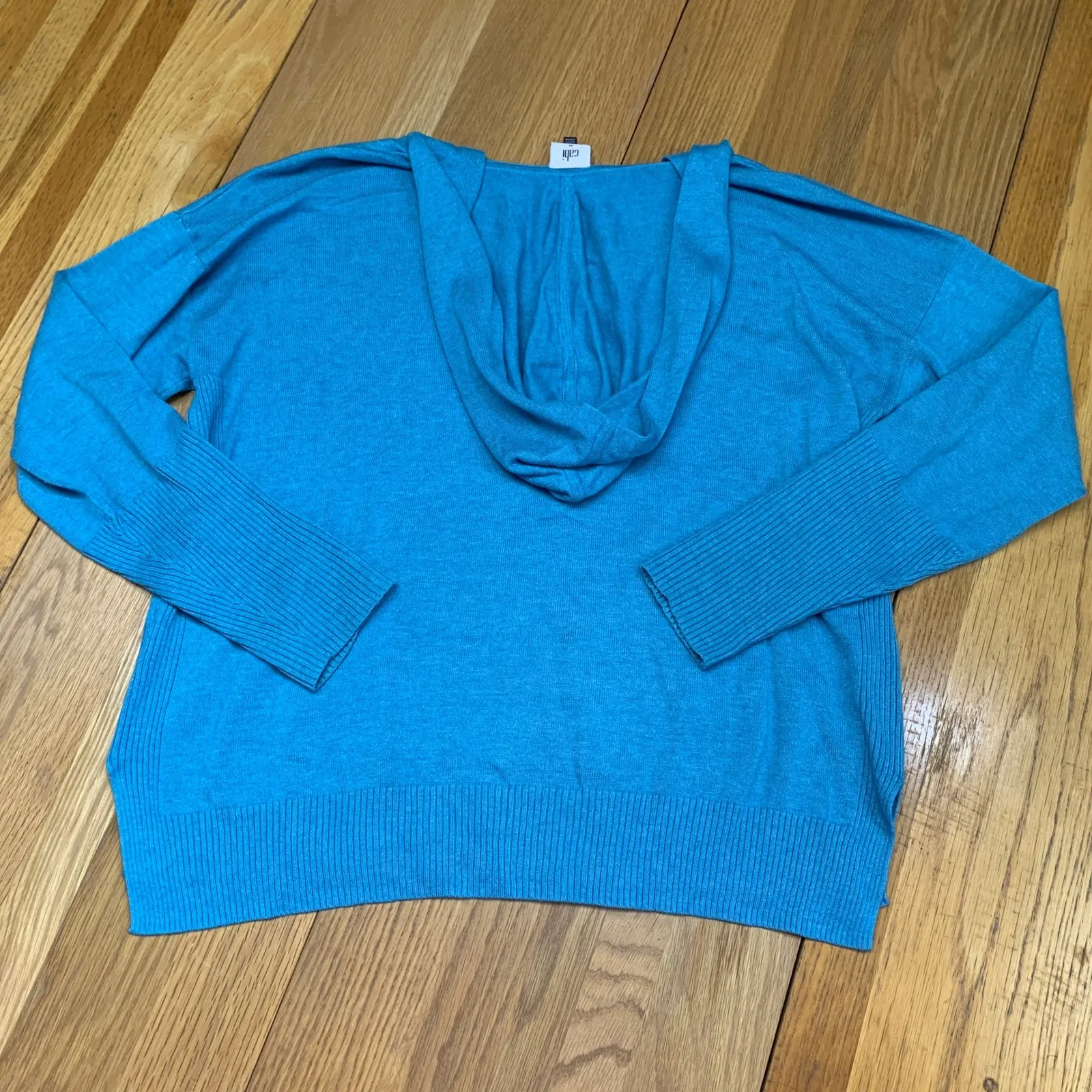 Cabi Blue V Neck Long Sleeve Hoodie Pocket Sweater Womens Size Medium Cozy Warm - Image 6