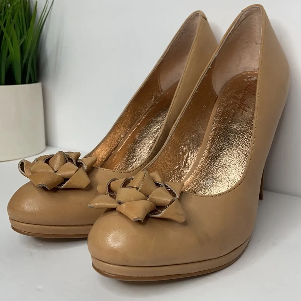 Miss Albright Tan Bow Leather Platform High Heels Size 8.5 - Image 46