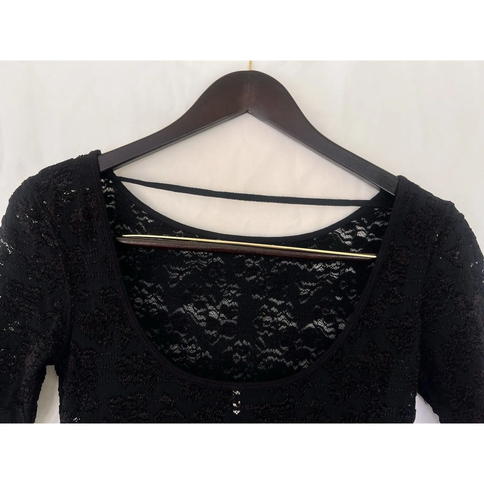 Free People Lace Peplum Top Black Floral Scoop Neck Size XS Romantic Goth Whimsy - Image 4