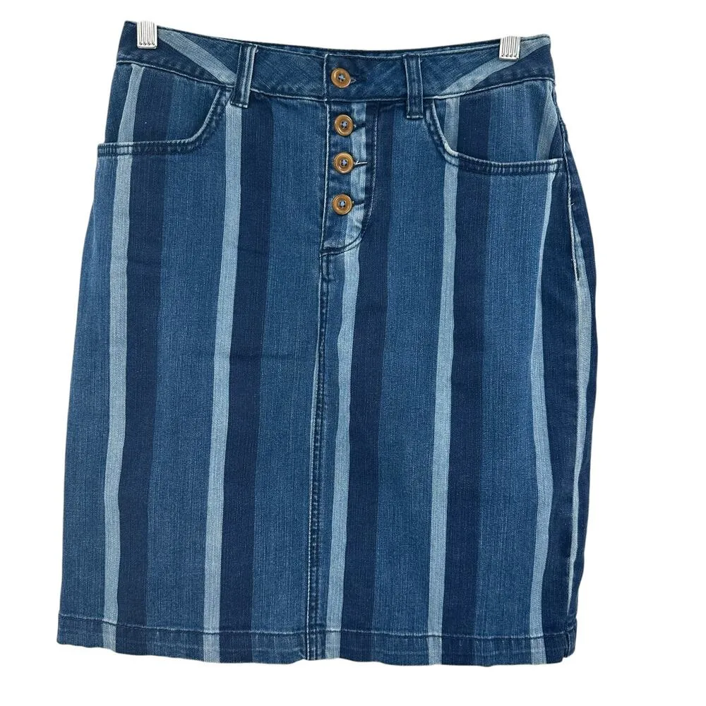 Anthropologie Maeve Denim Skirt Straight Jean Striped‎ Button Fly Blue Size US 6 - Image 3