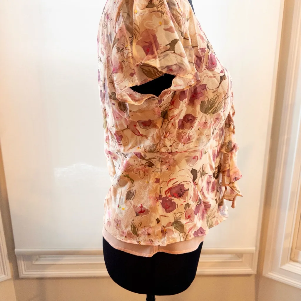 Cynthia Howie 100% Silk Floral Blouse Top Size 8 – Watercolor Print, Rosette - Image 4