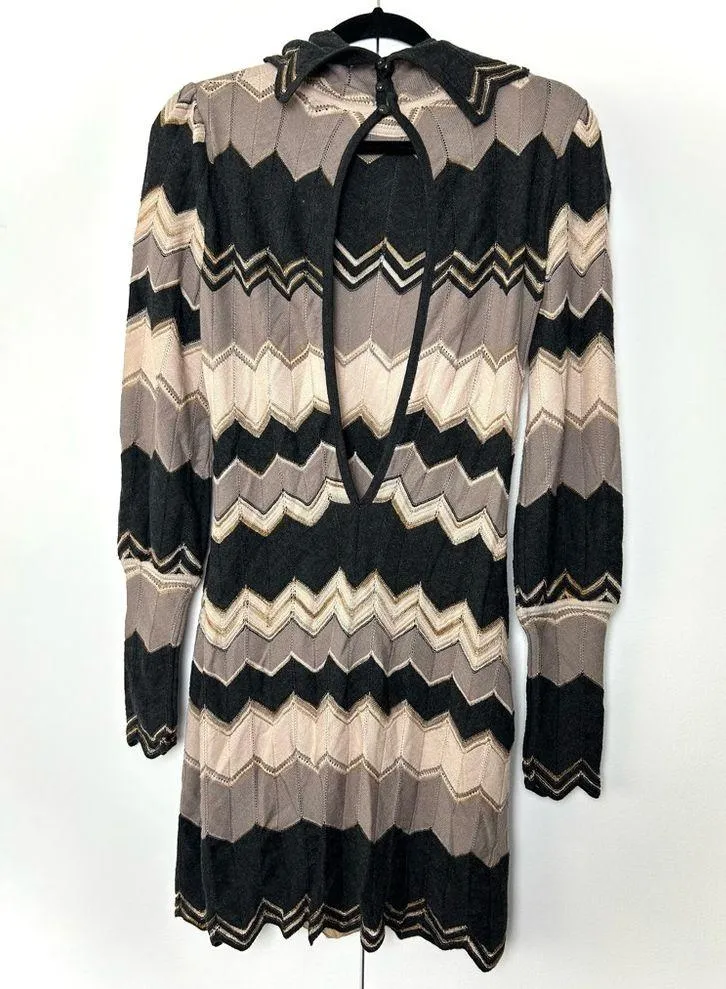 M Missoni Zig Zag Long Sleeve Backless Dress Brown Black NWT - Image 5
