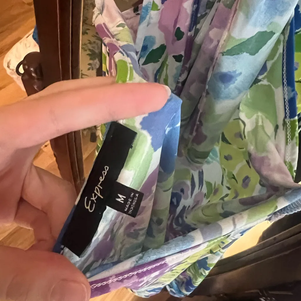 Express Y2k Vtg Watercolor Floral Halter Top Gold Hardware Open Back Size M - Image 4