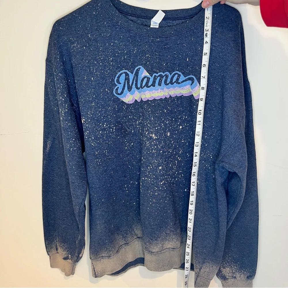 Women's Blue Graphic Sweater crewneck sweatshirt bleach detail “mama” large - Image 3